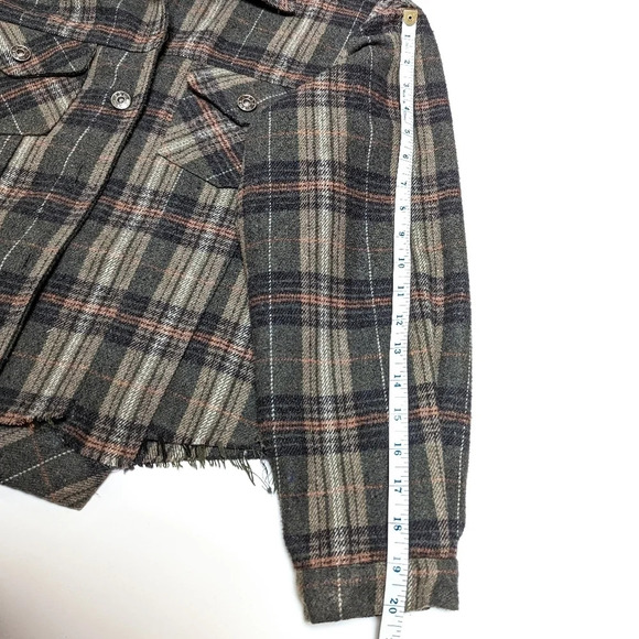 Pol Plaid Cropped Shacket Shirt Jacket Small Green - Picture 7 of 9